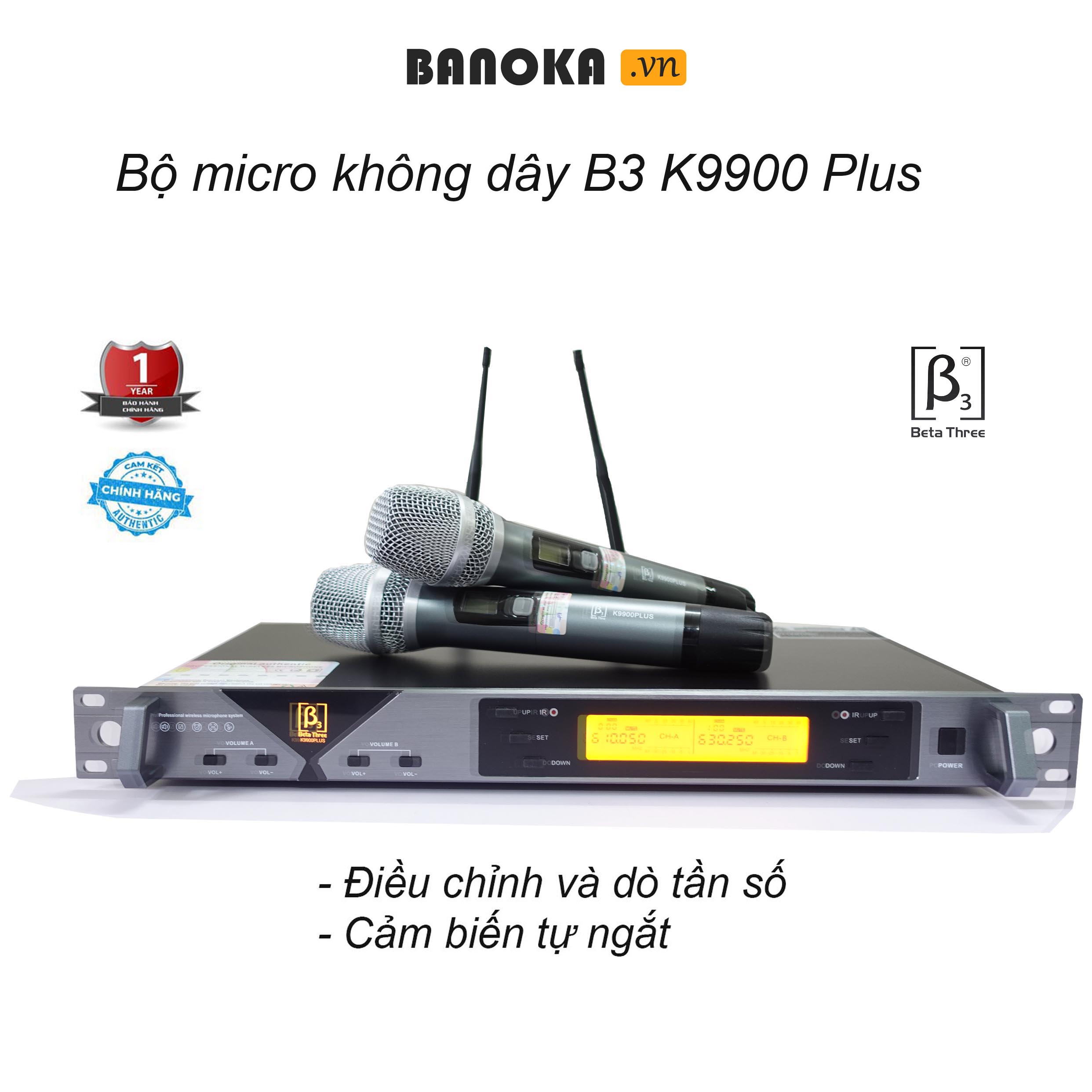 Micro không dây karaoke B3 K9900 Plus chính hãng, dò sóng tự động, cảm biến tự ngắt